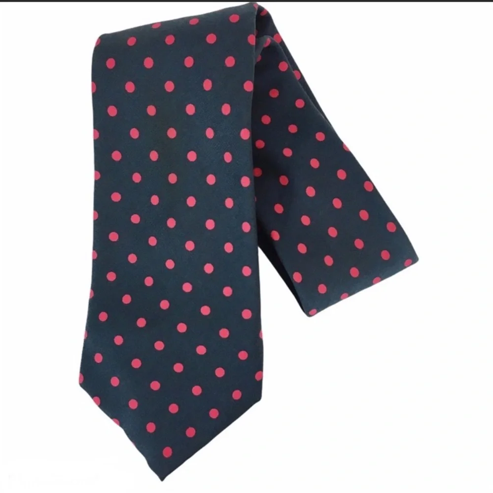 Vintage Burberry Silk Navy Red Polka Dot Tie